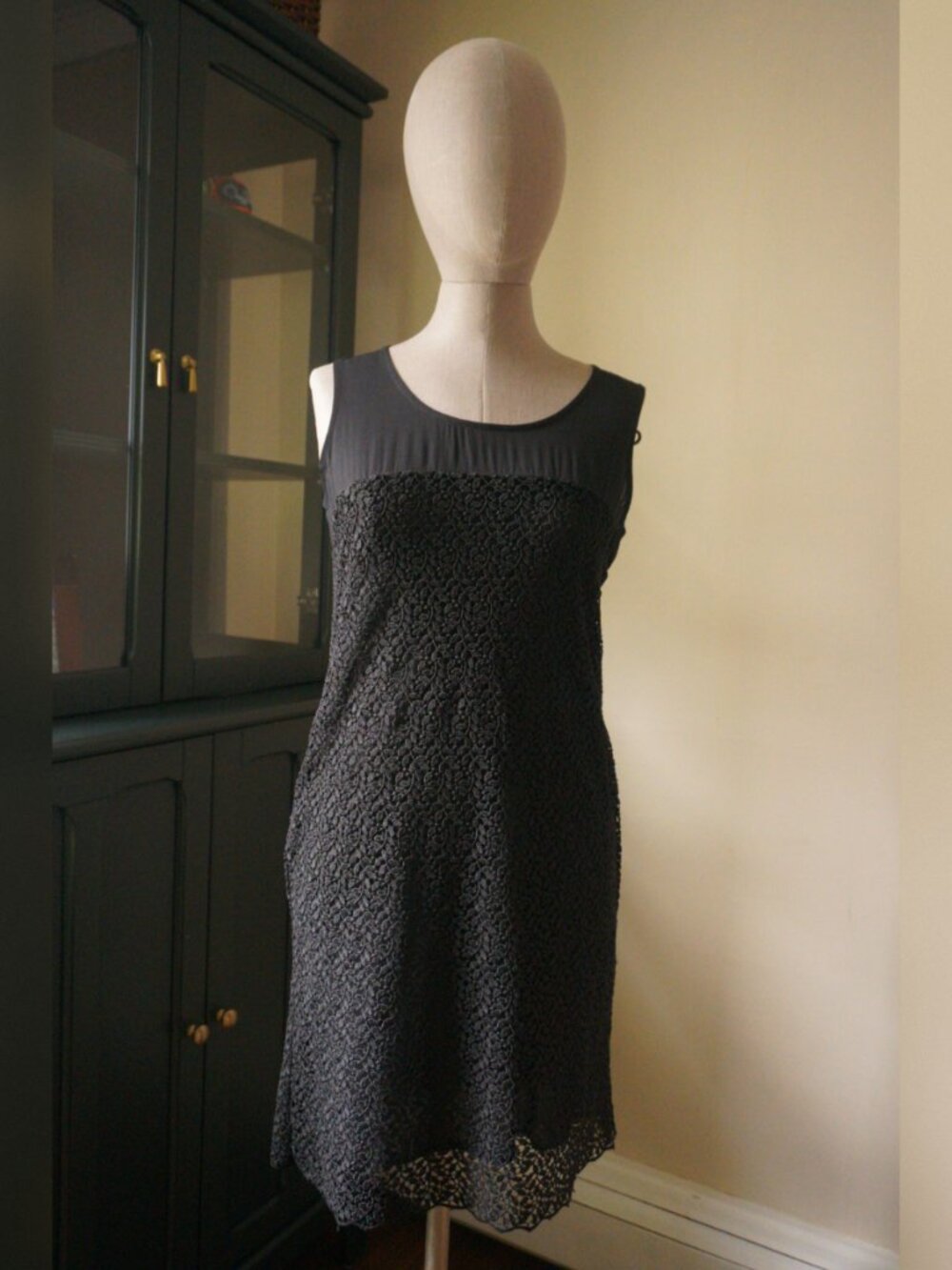 ZARA BASIC Black Lace Overlay Shift Mini Dress - Size M